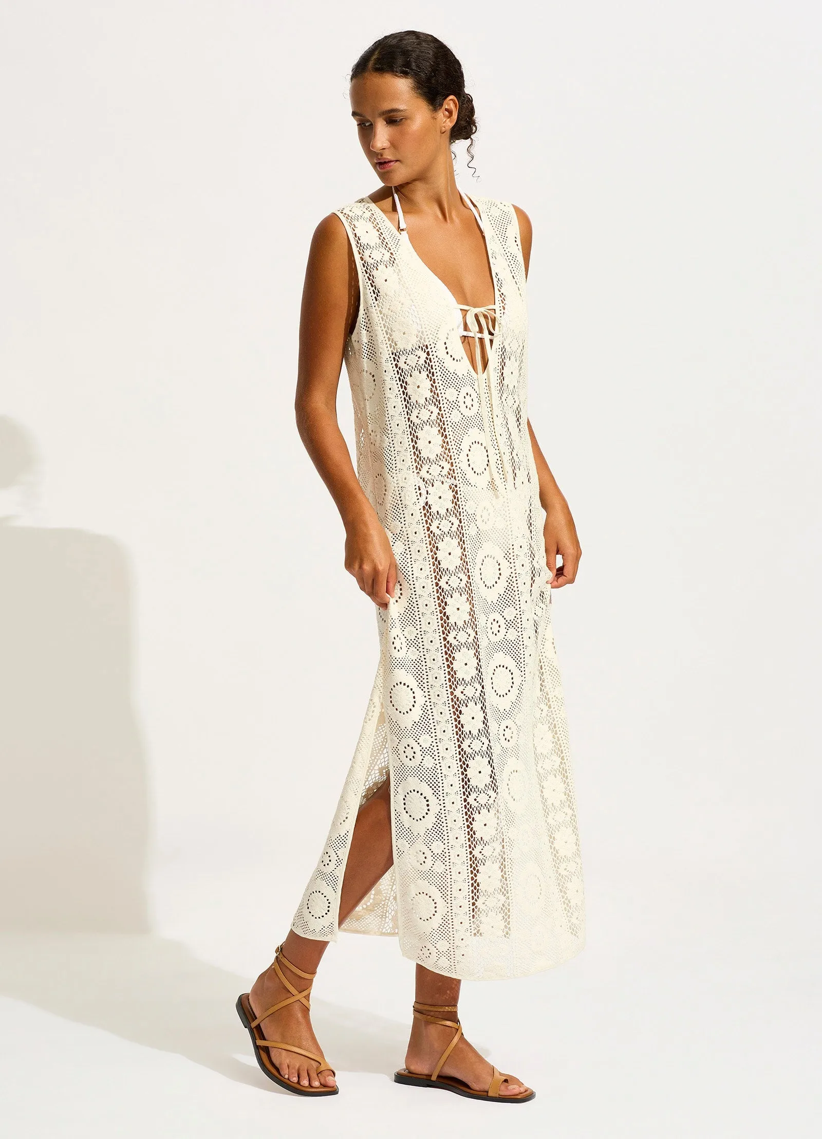 Corfu Crochet Maxi Cover Up - Ecru