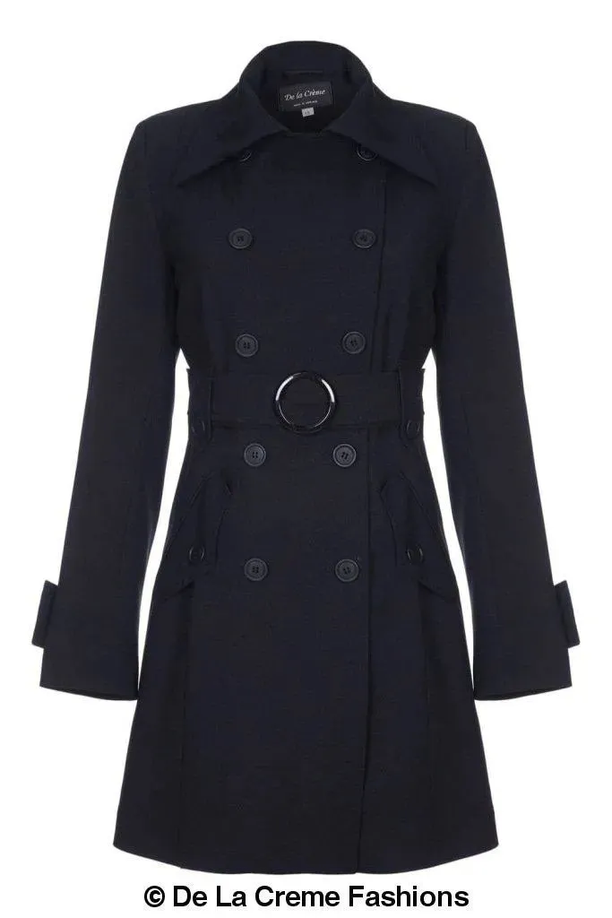 De La Creme Womens Mid Length Belted Mac Coat