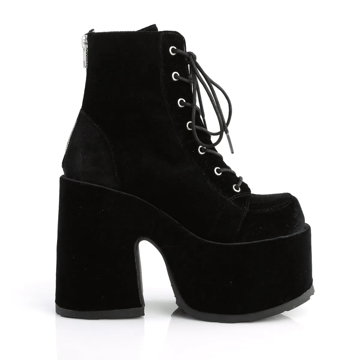 Demonia CAMEL-203 | Black  Velvet Ankle Boots