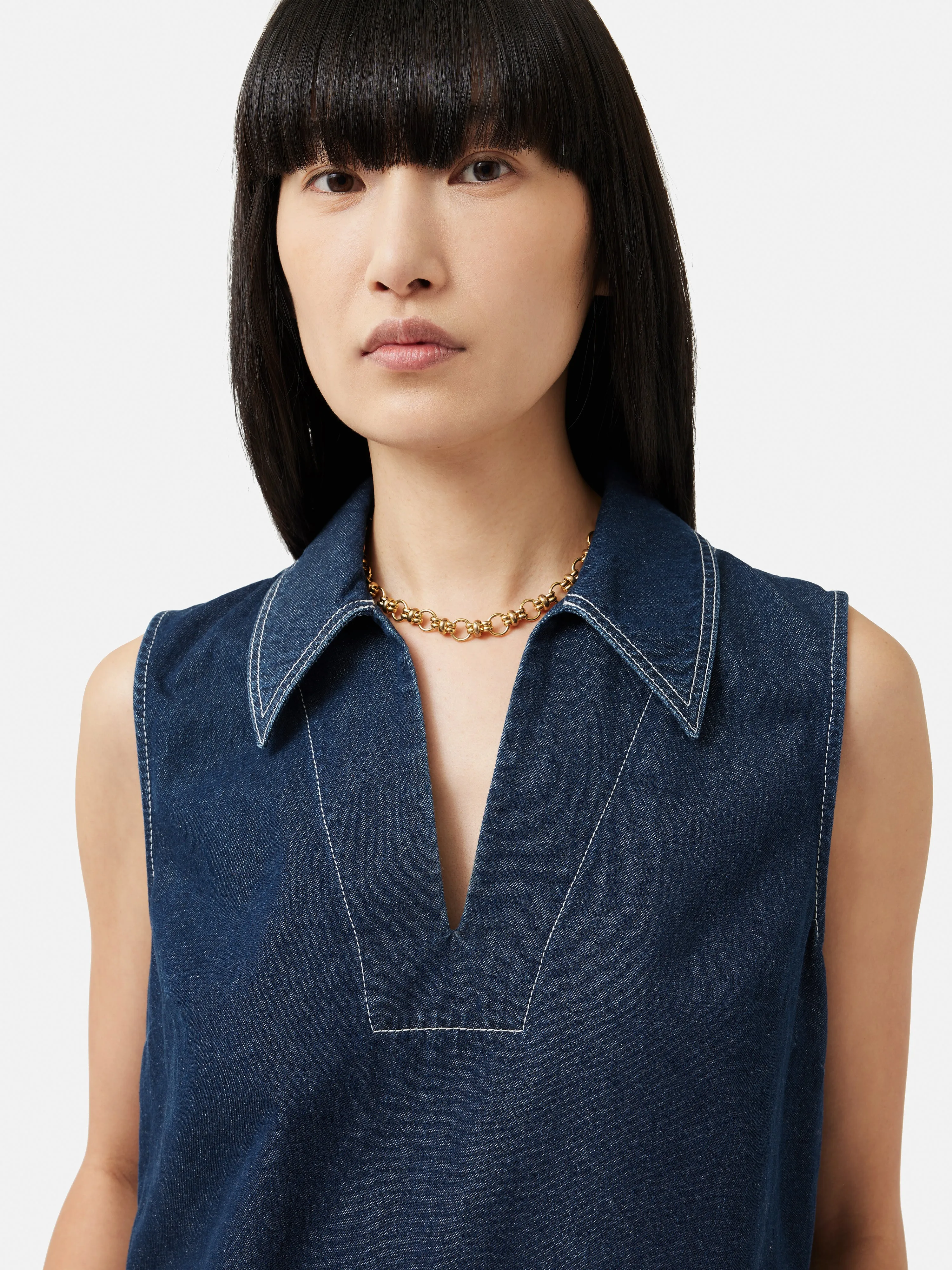 Denim Collared Top | Blue