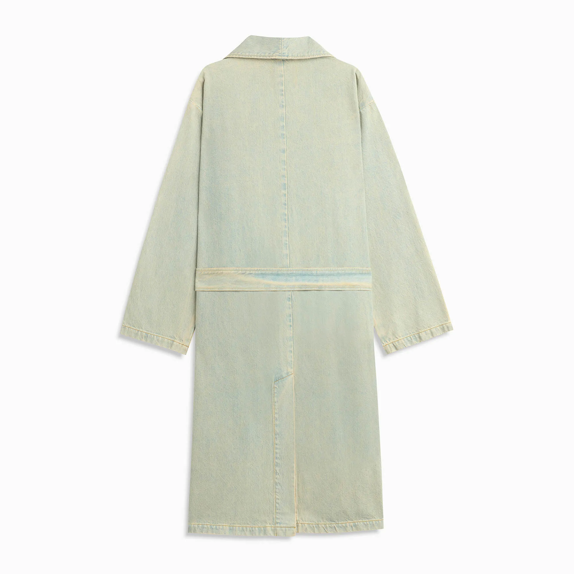 denim robe coat / blue stone wash