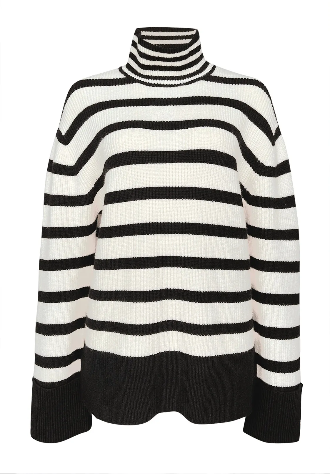 Drew Women's Funnel Neck Sweater in Black & White Stripe - SW0020F