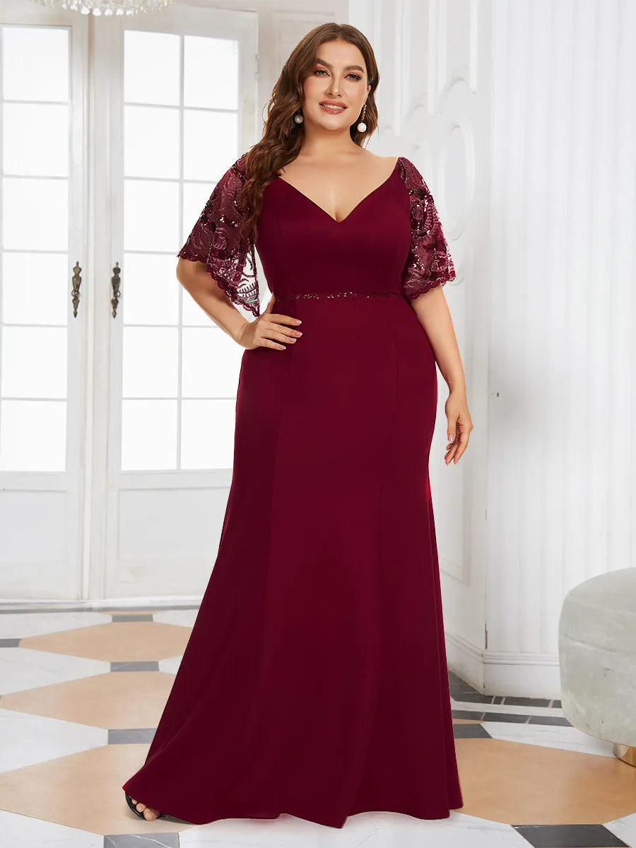 Elegant Plus Size V Neck Fishtail Evening Dress Wholesale