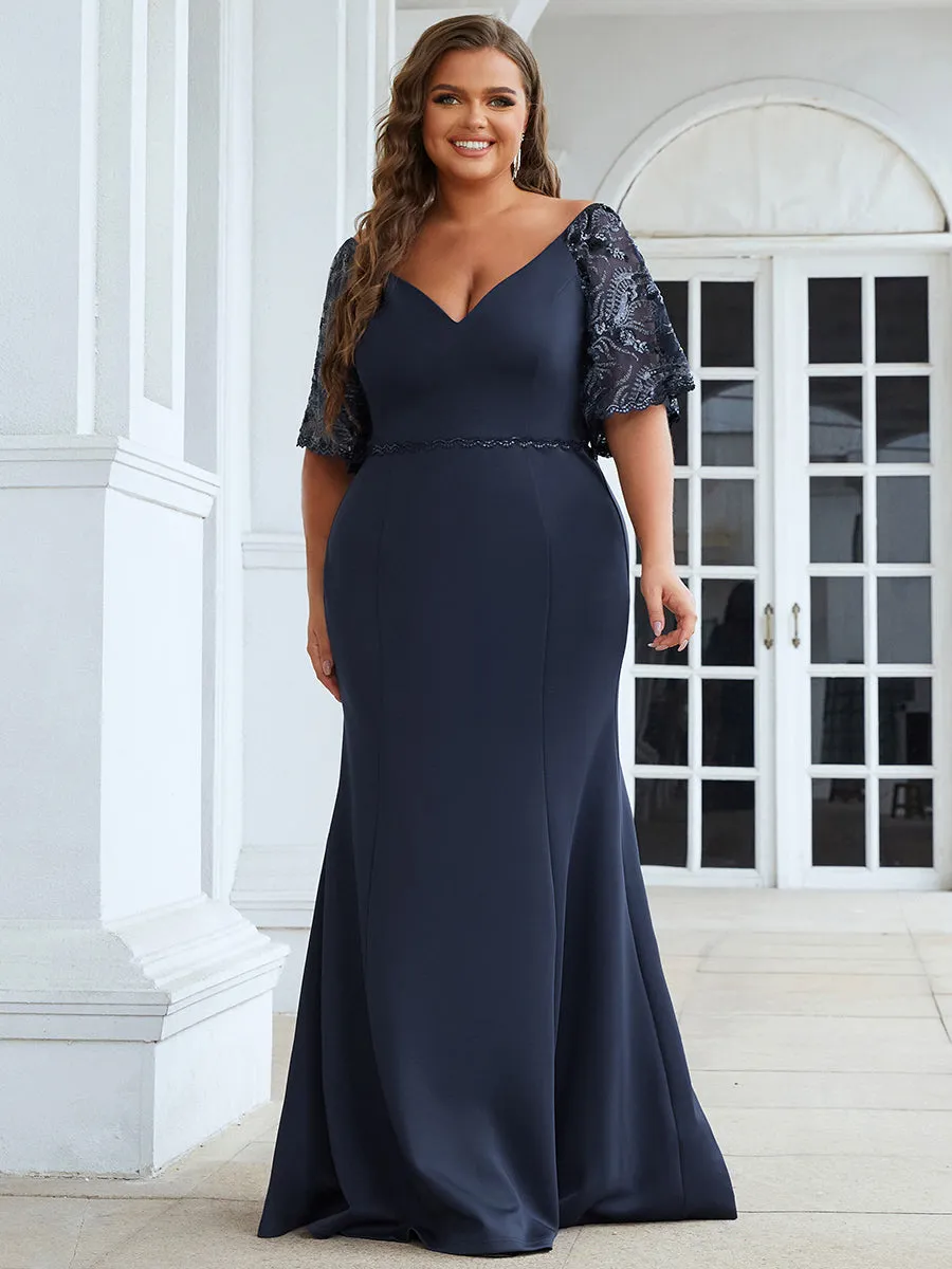 Elegant Plus Size V Neck Fishtail Evening Dress Wholesale