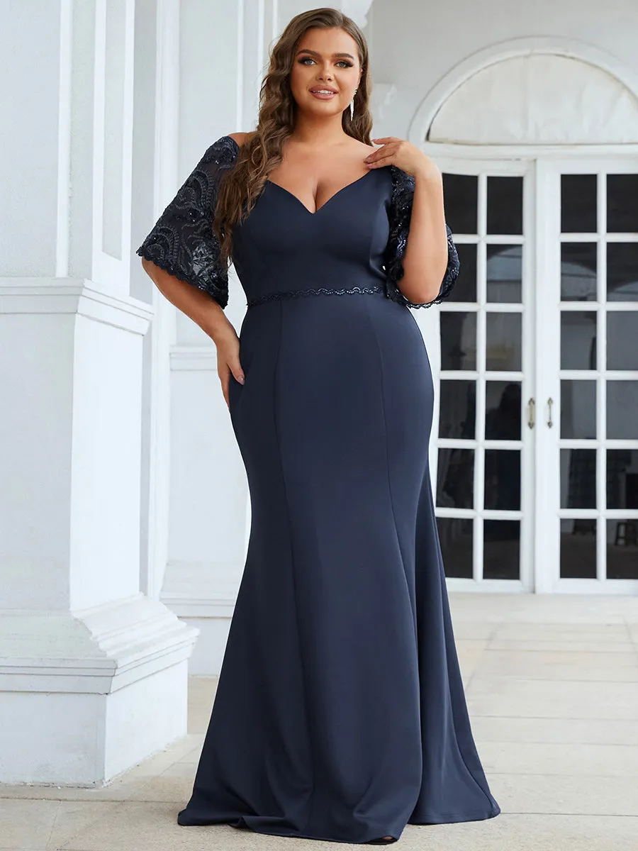 Elegant Plus Size V Neck Fishtail Evening Dress Wholesale