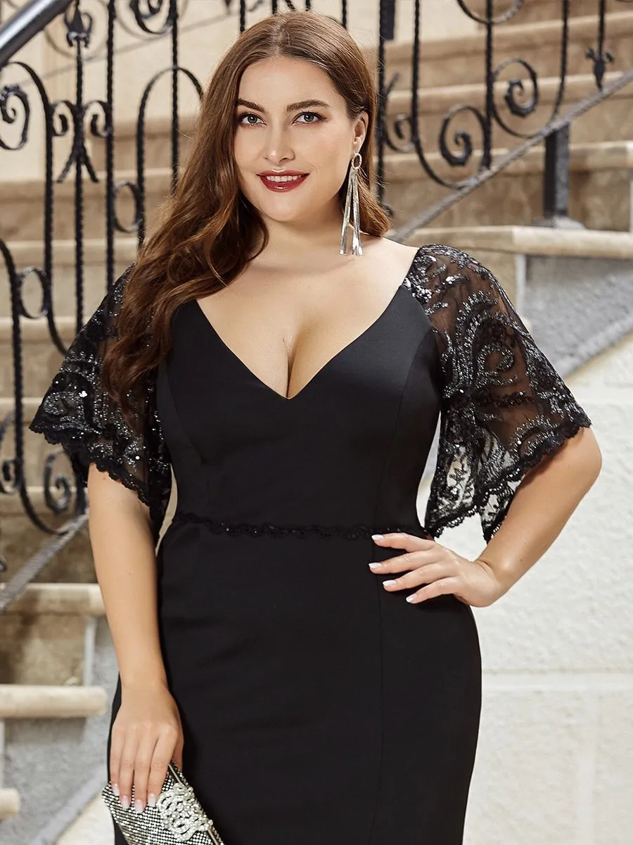 Elegant Plus Size V Neck Fishtail Evening Dress Wholesale