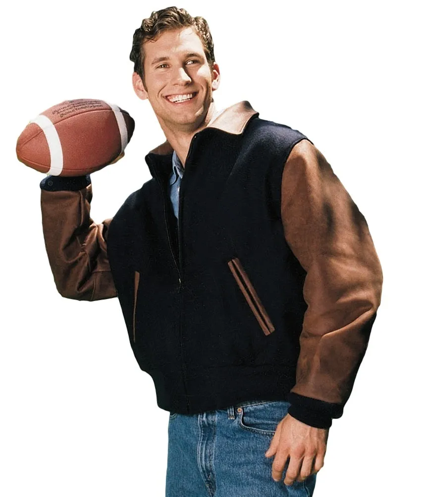 Executive Varsity Jacket From Leather Naked Cowhide Sleeves - Quality Wool Body -  Union Made in USA