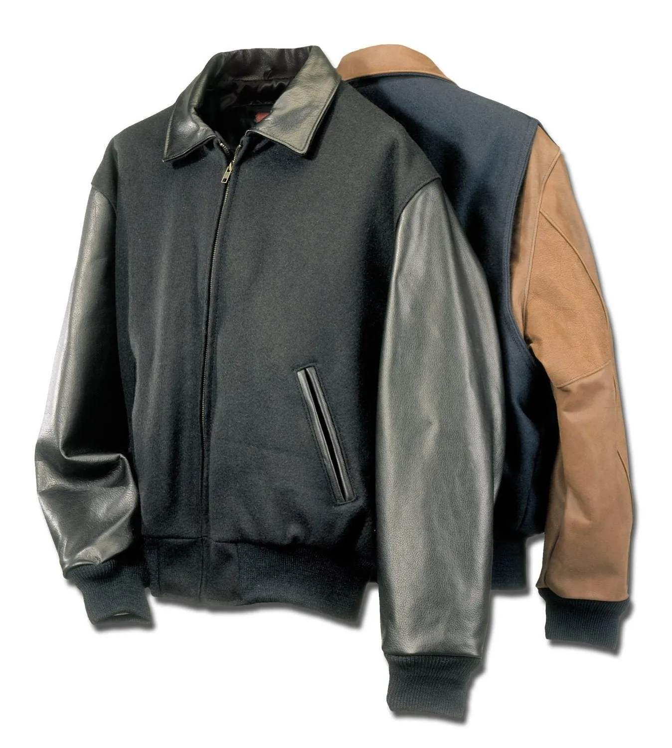 Executive Varsity Jacket From Leather Naked Cowhide Sleeves - Quality Wool Body -  Union Made in USA