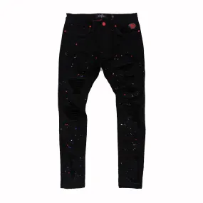 F1778  Frost Shredded Jeans w/ paint - Black