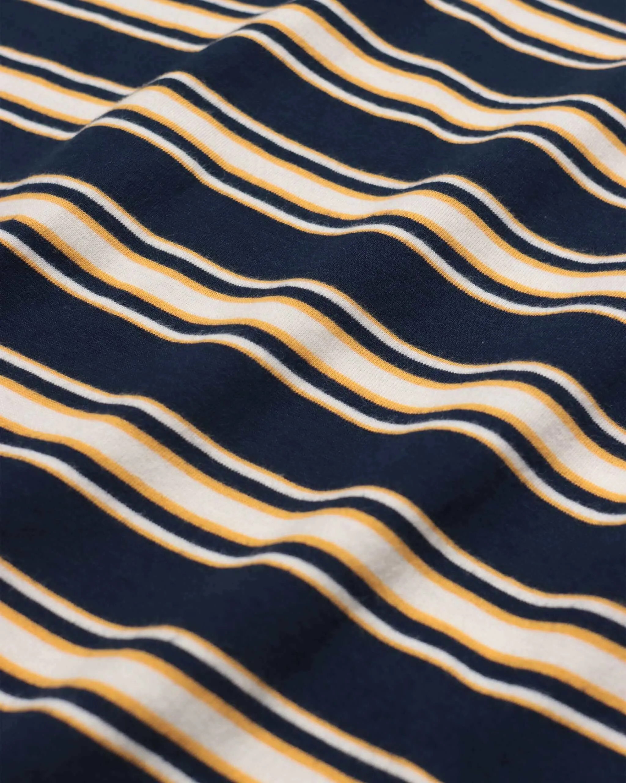 Far Afield Crew Neck T Shirt Brighton Stripe Navy Iris