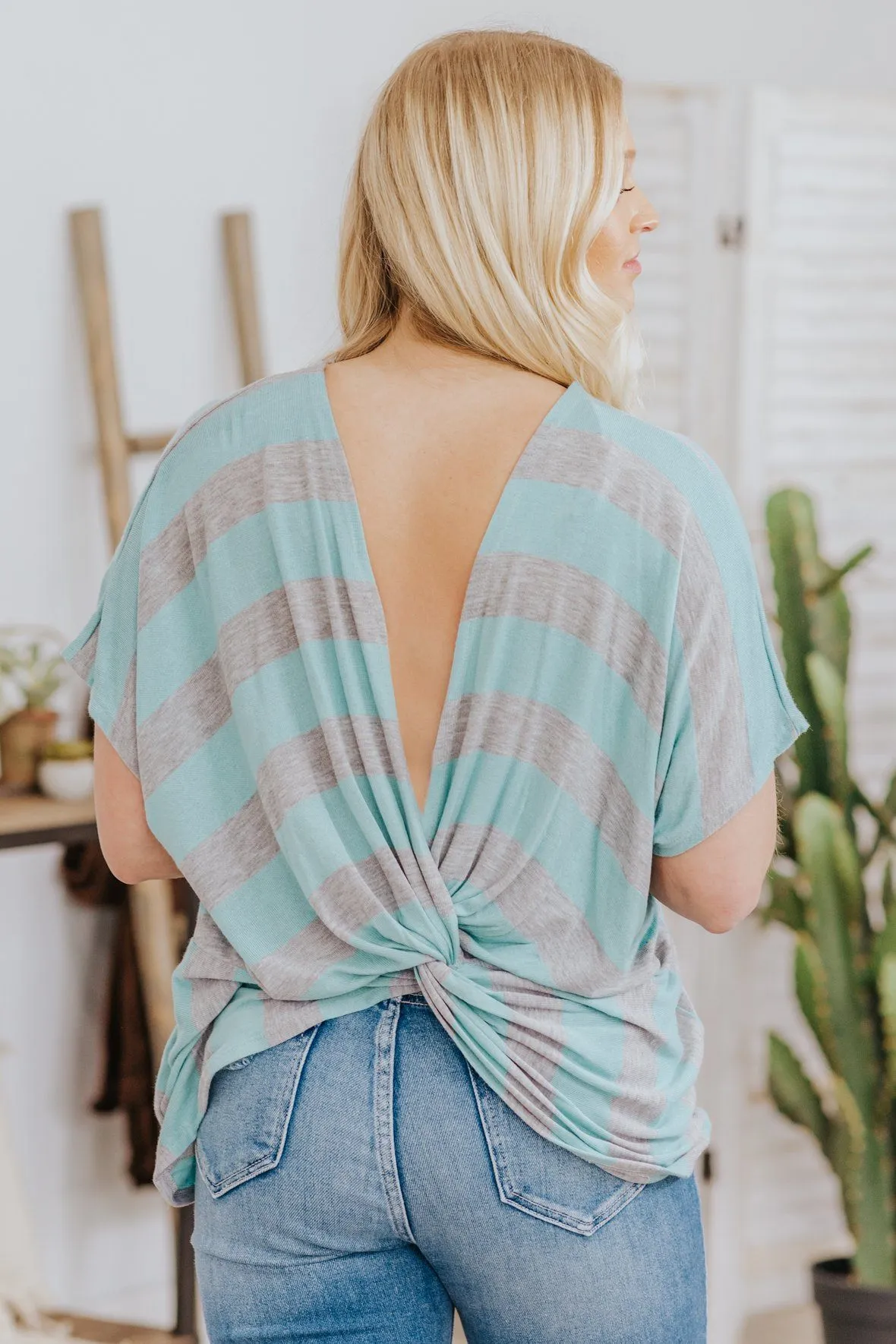 Fast Movin' Train Twisted Back Top In Sky Blue