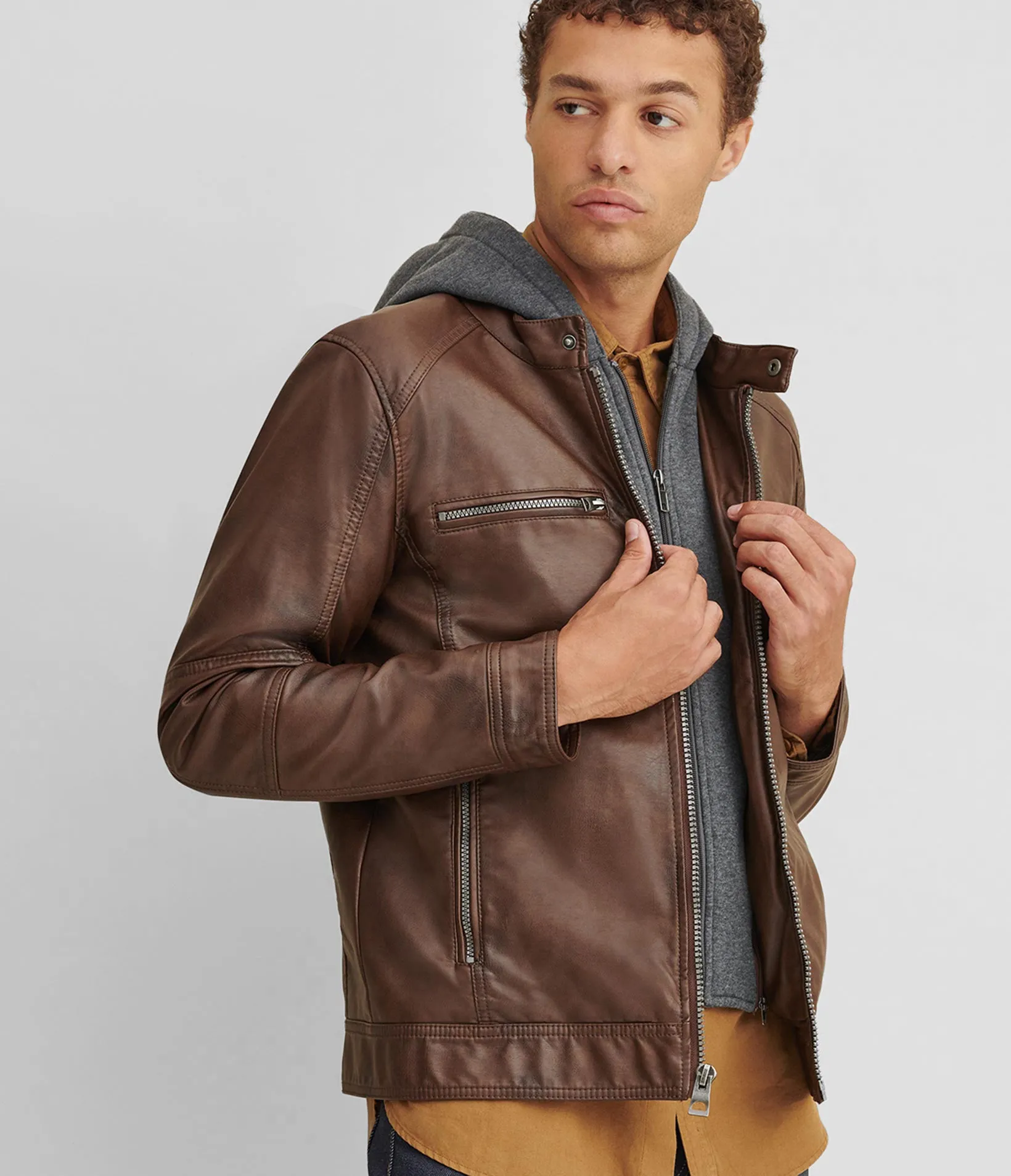 Faux-Leather Jacket With Hood