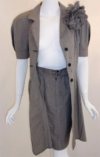 FENDI 1980s 365 Black and White Checked Dress with Hidden Skirt