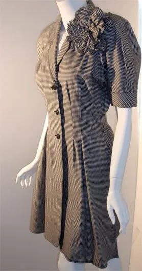 FENDI 1980s 365 Black and White Checked Dress with Hidden Skirt