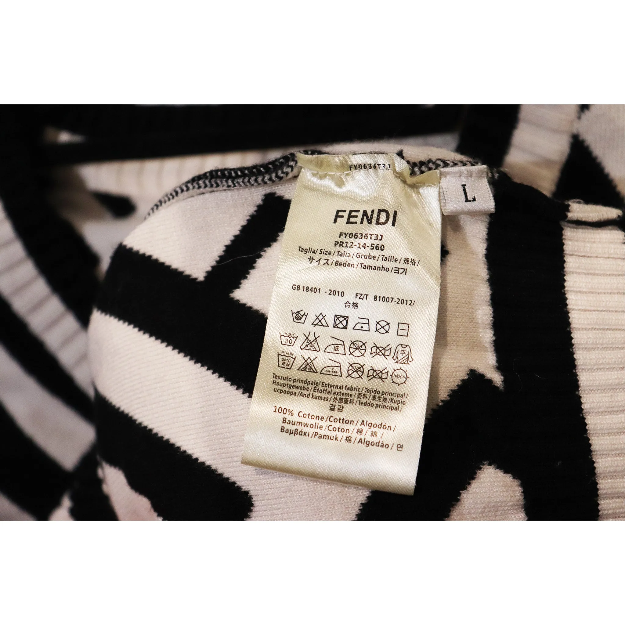 Fendi Black & White 'F' Pattern V-Neck Sweater