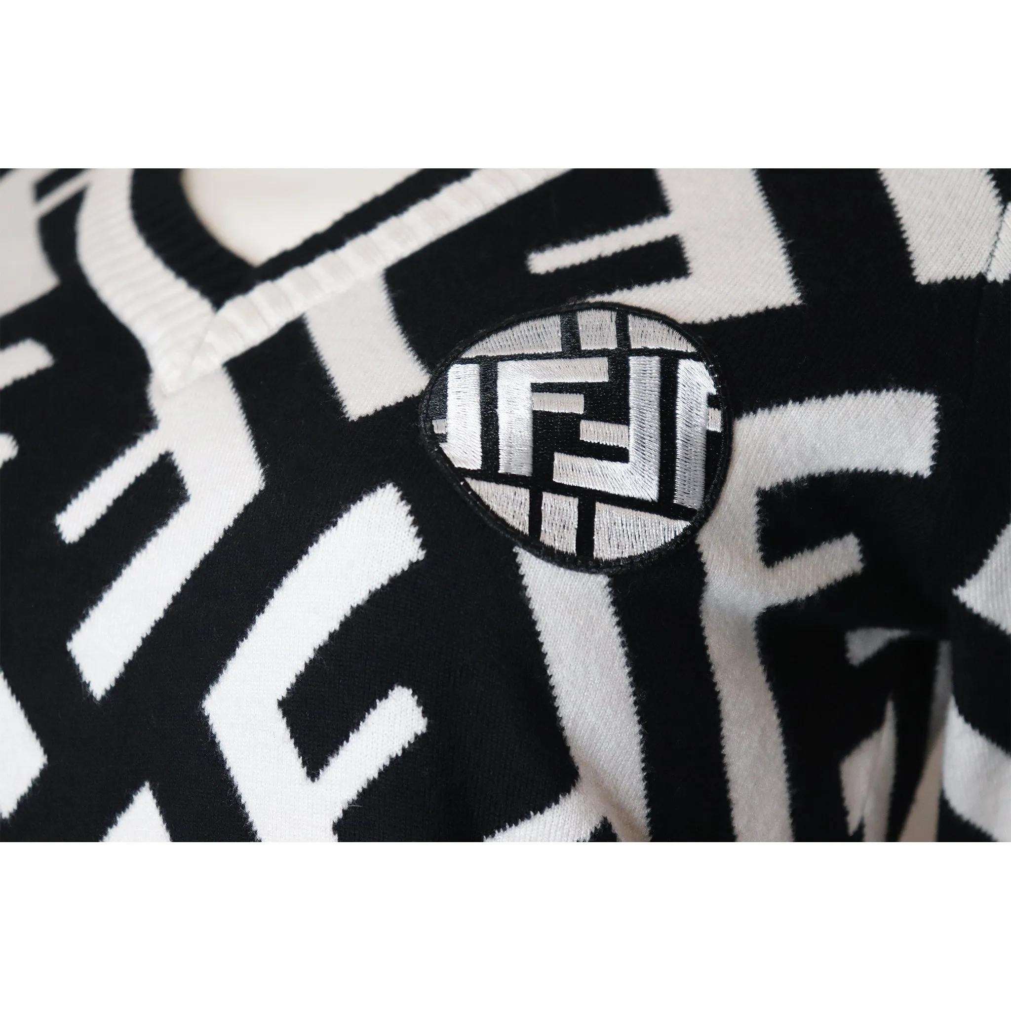 Fendi Black & White 'F' Pattern V-Neck Sweater