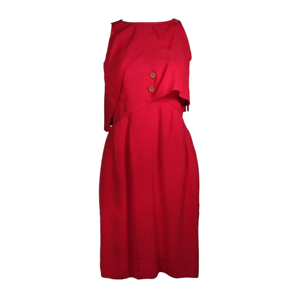 FENDI Red Cocktail Dress with Caplet and Button Details Size 2