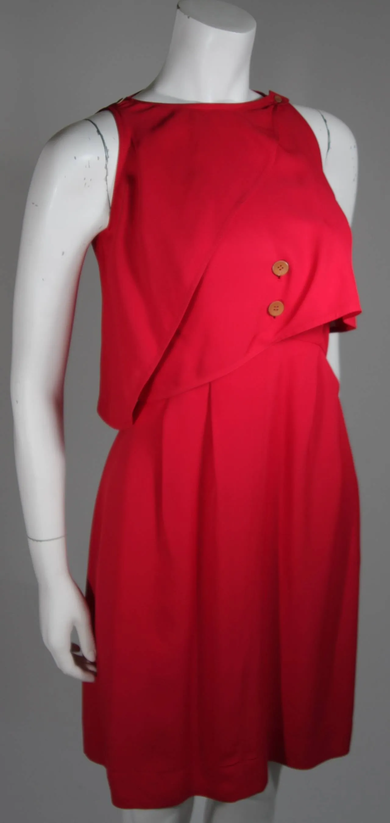 FENDI Red Cocktail Dress with Caplet and Button Details Size 2