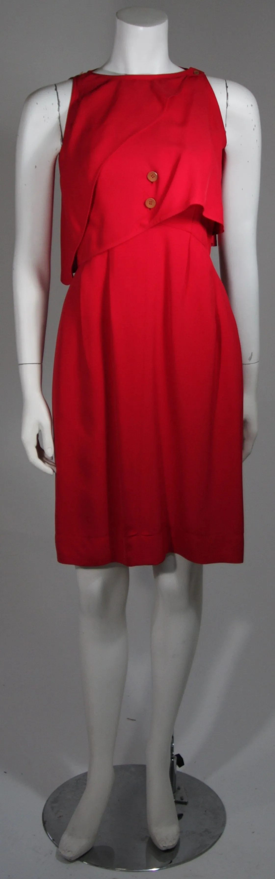 FENDI Red Cocktail Dress with Caplet and Button Details Size 2