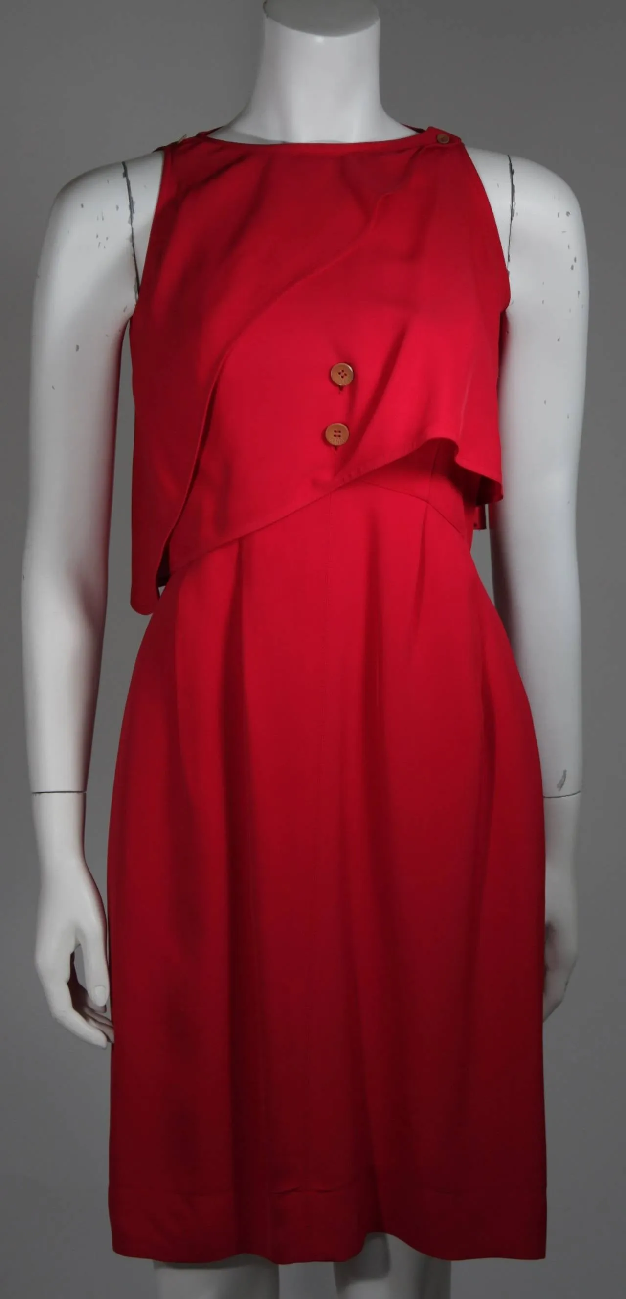 FENDI Red Cocktail Dress with Caplet and Button Details Size 2