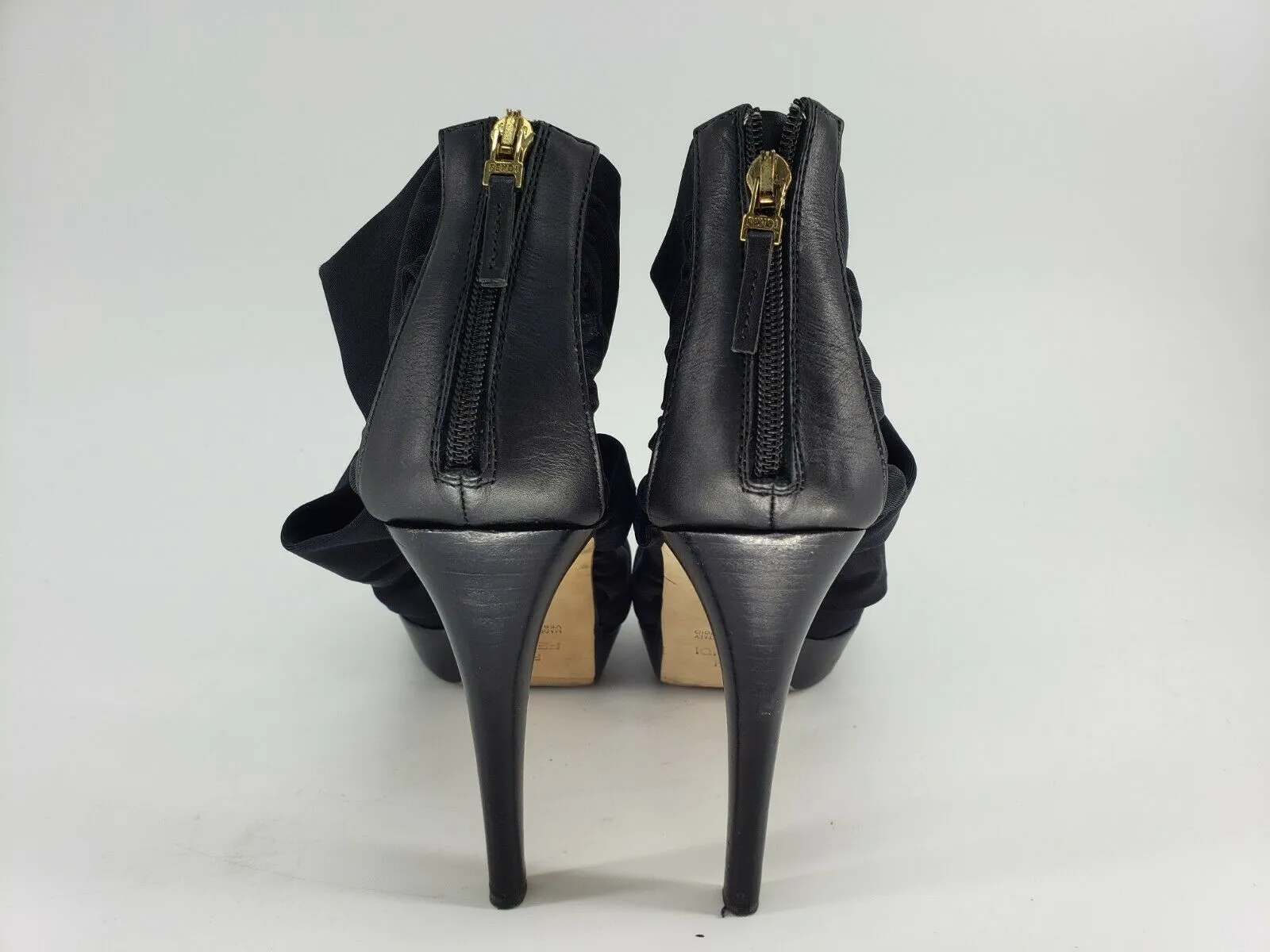 Fendi Sandalo Cuoietto   Lycra Opaca Black | Size 39 EUR | Real Leather