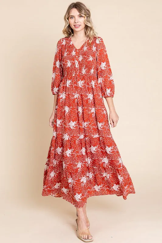 Georgia Rust & Floral Maxi Dress