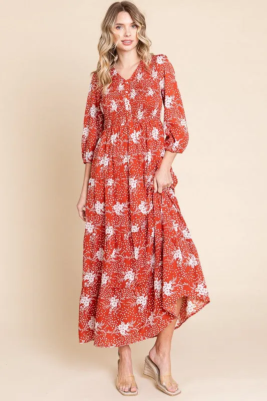 Georgia Rust & Floral Maxi Dress