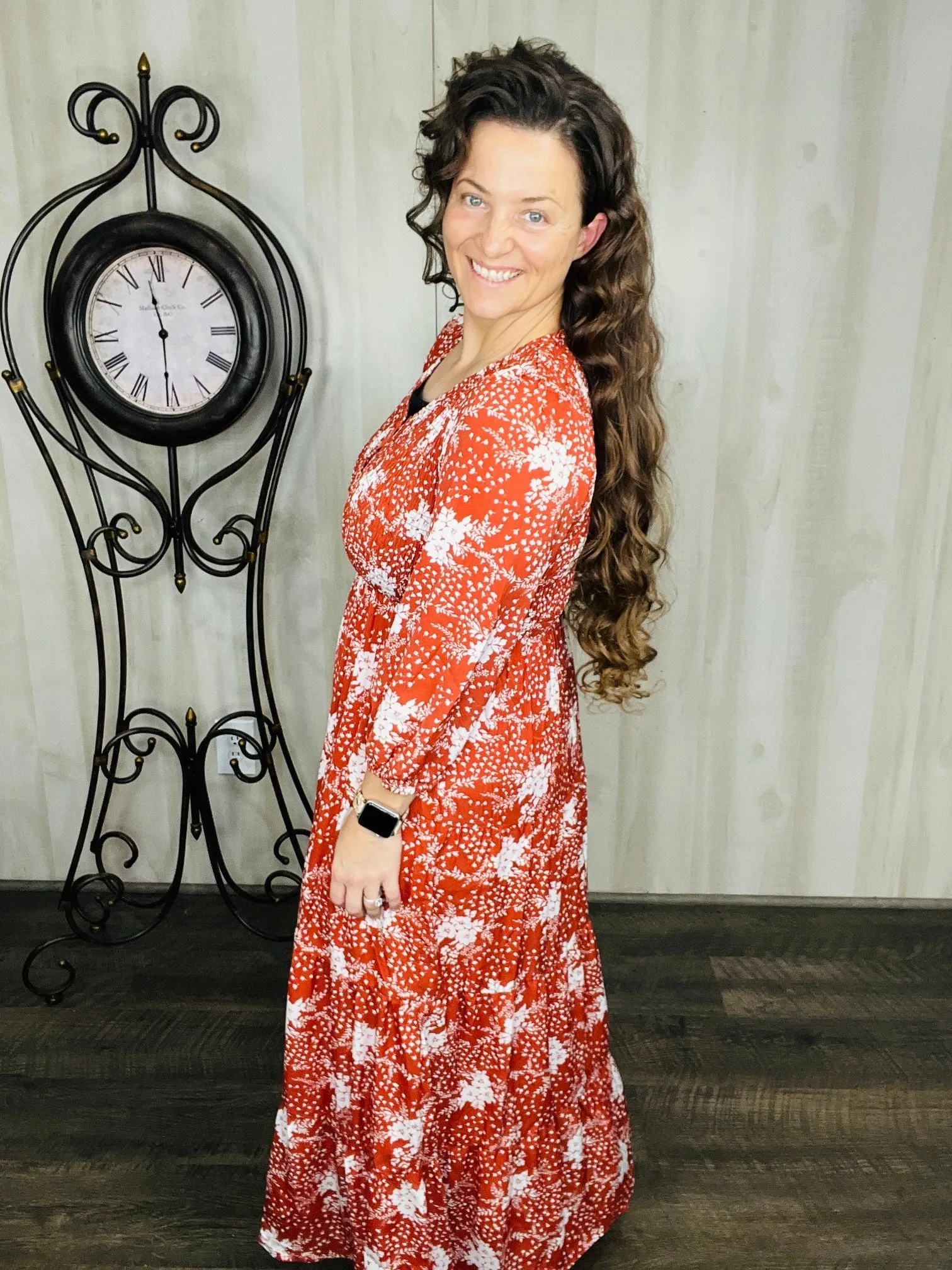 Georgia Rust & Floral Maxi Dress