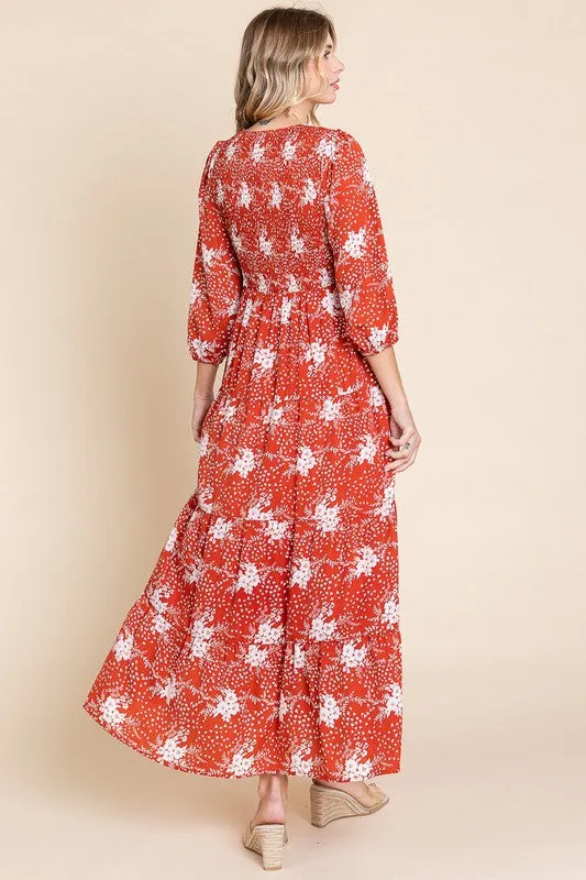 Georgia Rust & Floral Maxi Dress