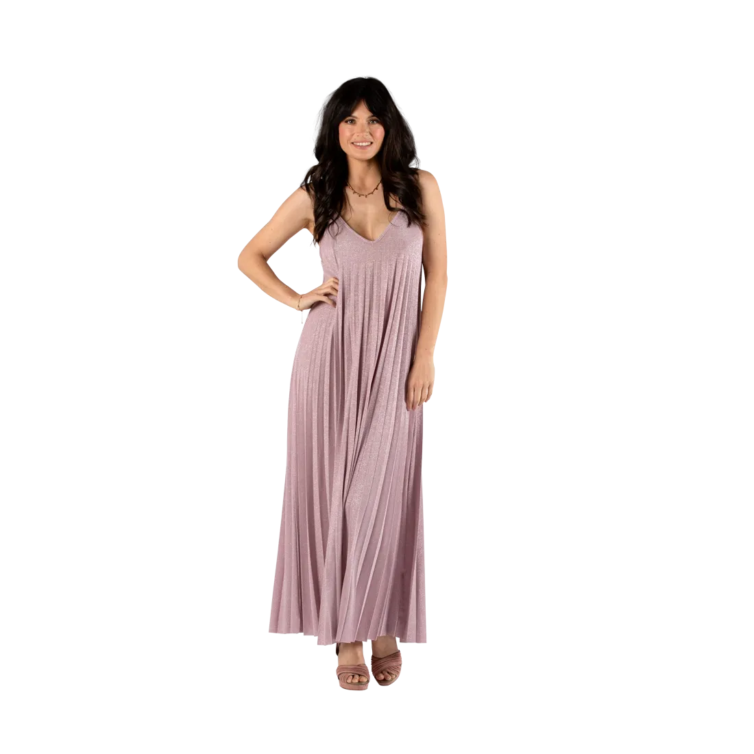 Glitter Pleat Maxi Old Rose