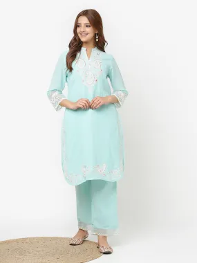 Green Embroidered Georgette Kurta Set