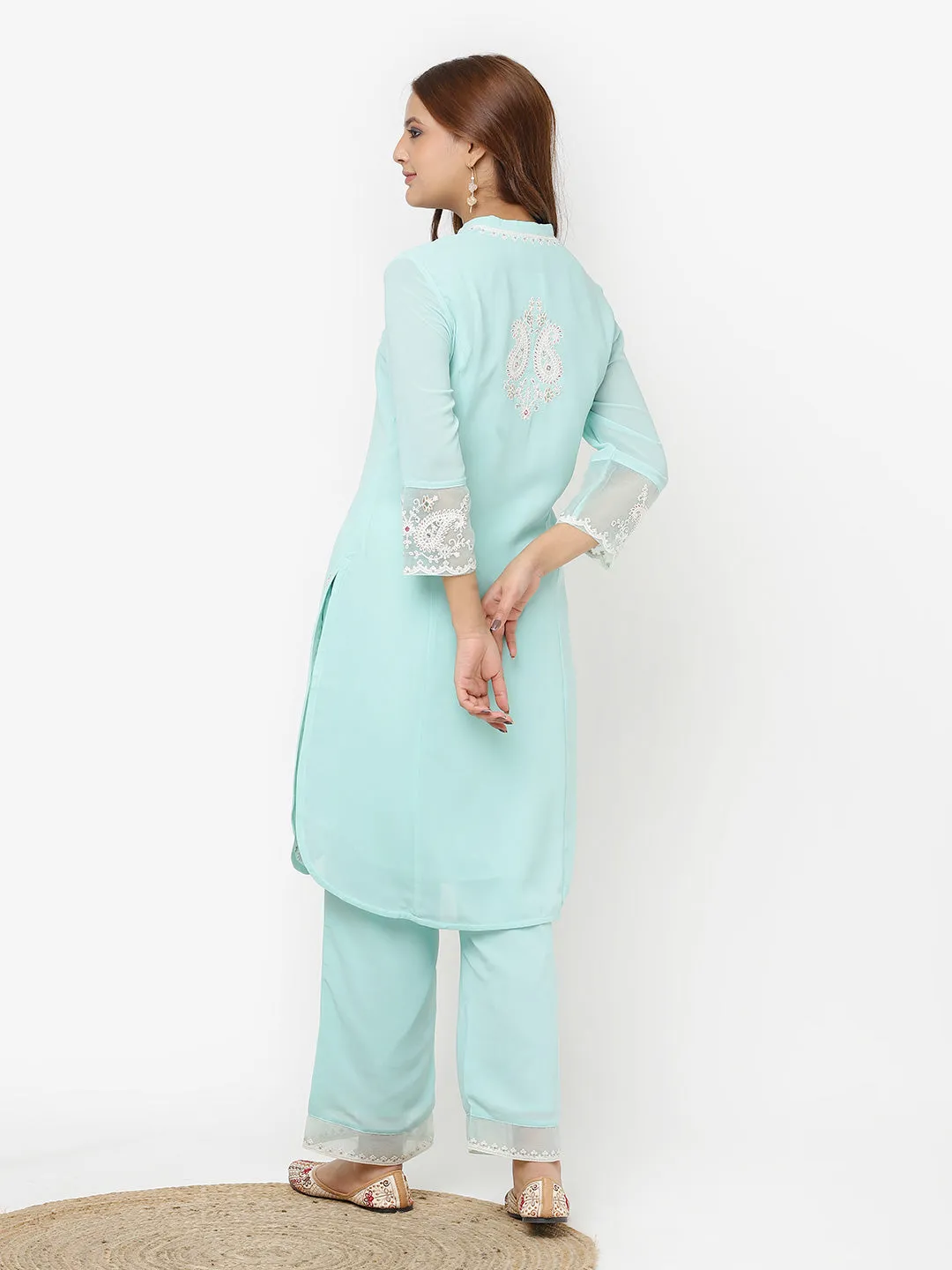 Green Embroidered Georgette Kurta Set