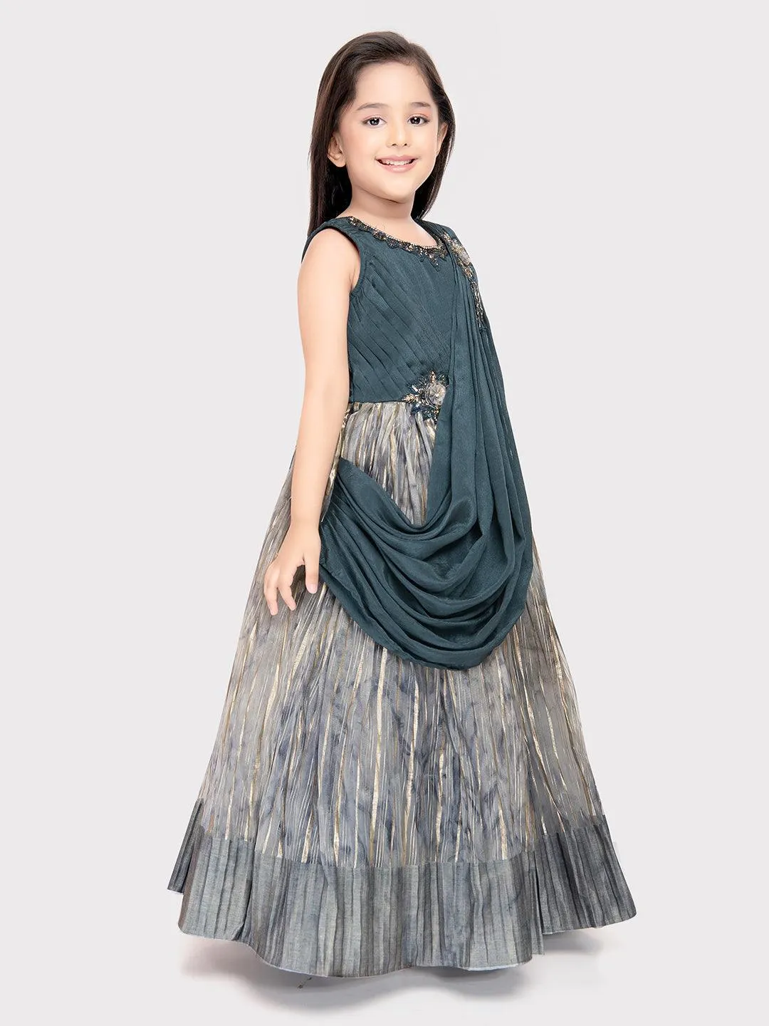 Grey Coloured Simple Dupatta Style Ethnic Wear Gown For Girls \ Party Wear Gown For Girls