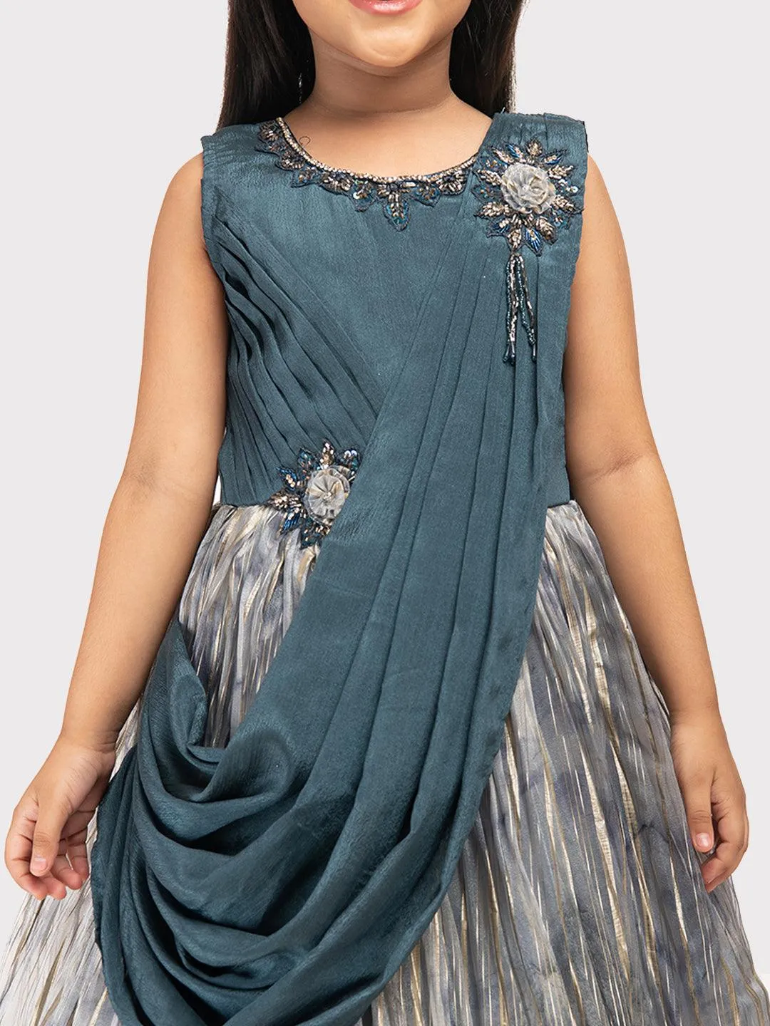 Grey Coloured Simple Dupatta Style Ethnic Wear Gown For Girls \ Party Wear Gown For Girls