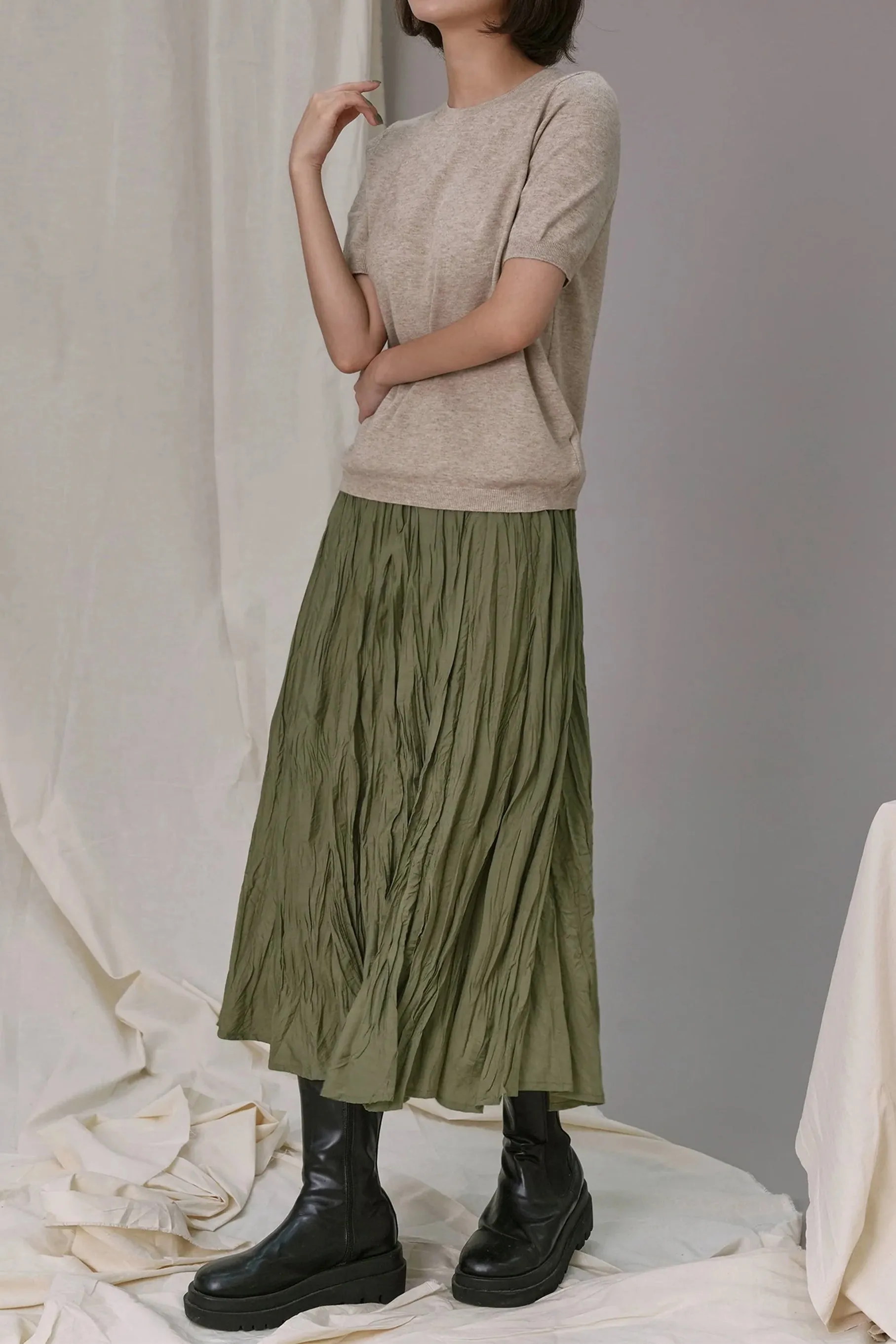 Gwen Wrinkle Skirt, Khaki