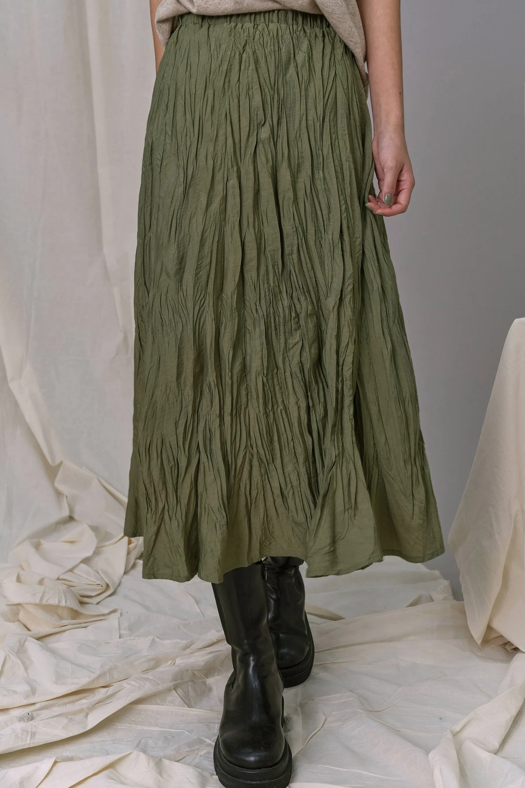 Gwen Wrinkle Skirt, Khaki