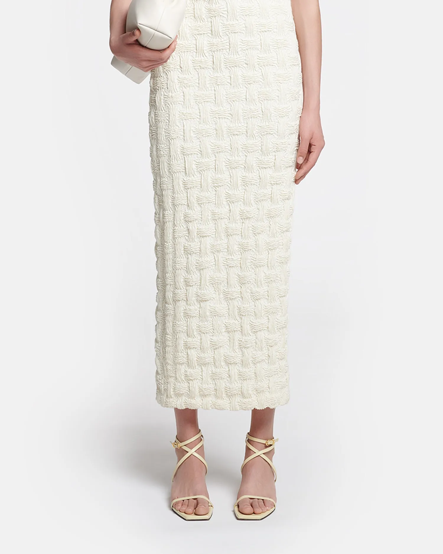 Haylen - Seersucker Tech Linen Midi Dress - Creme