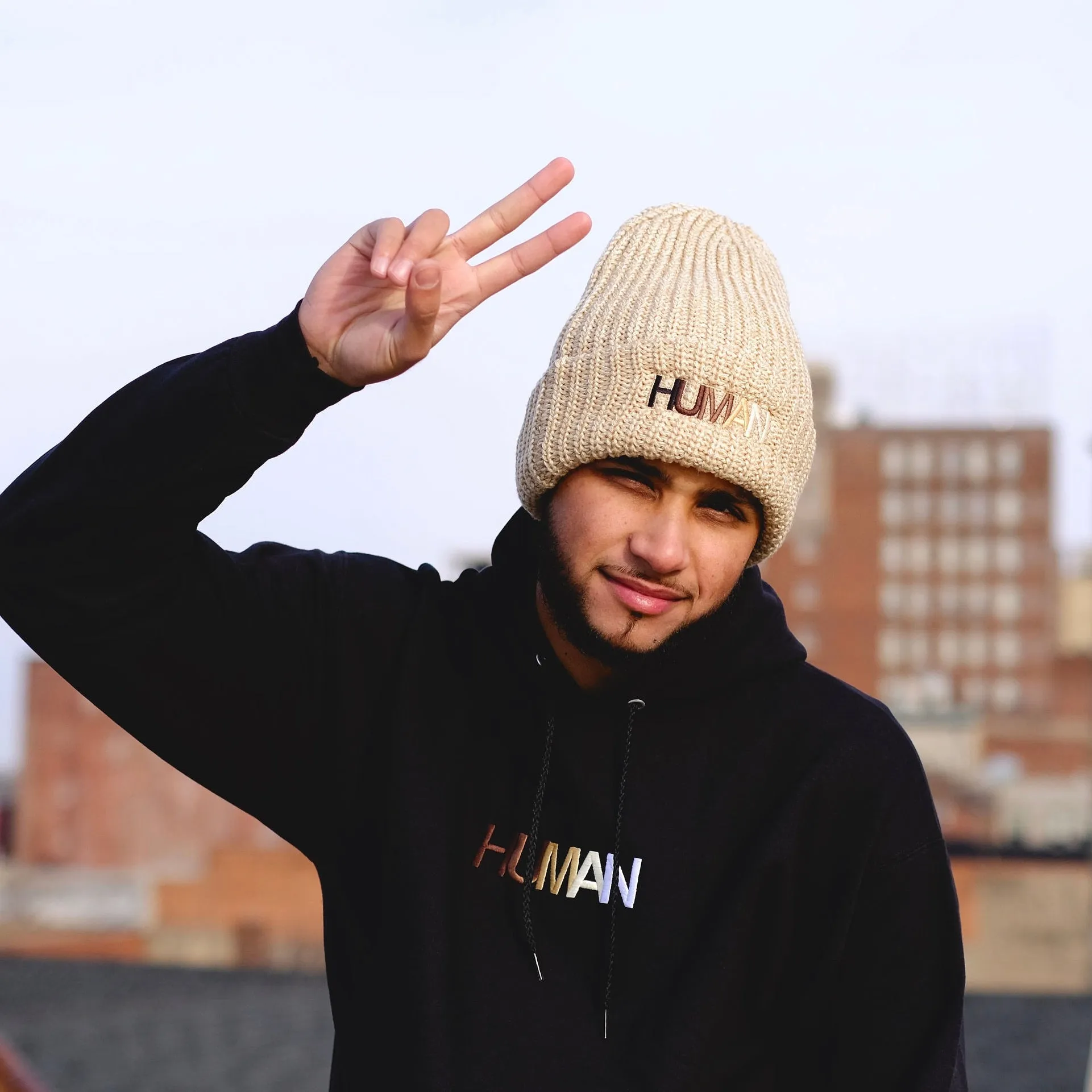 Human Embroidered Chunky Beanie