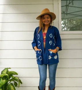 J5079- Shibori Hand Dyed Cotton Cardigan Jacket with Pockets