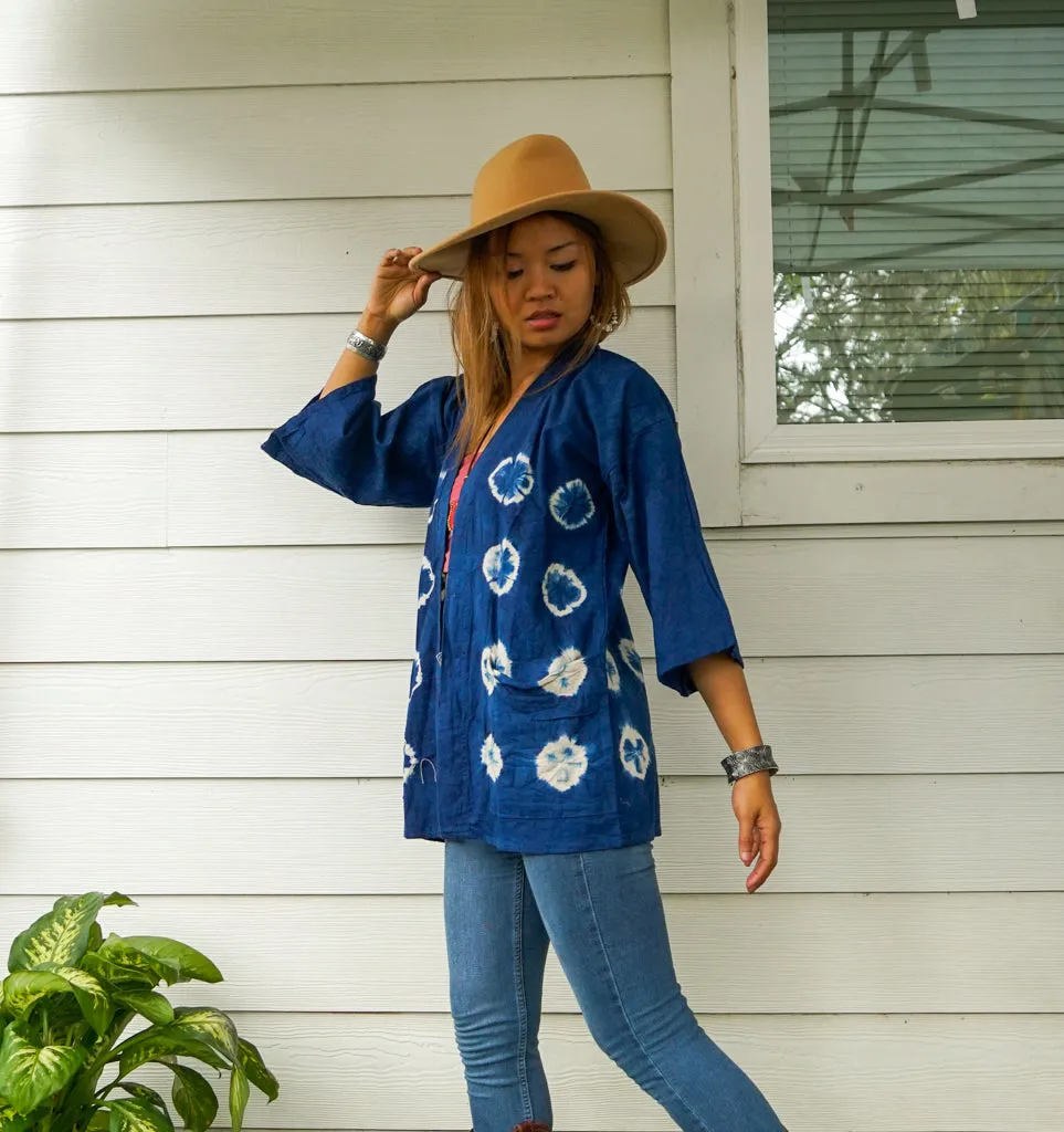 J5079- Shibori Hand Dyed Cotton Cardigan Jacket with Pockets