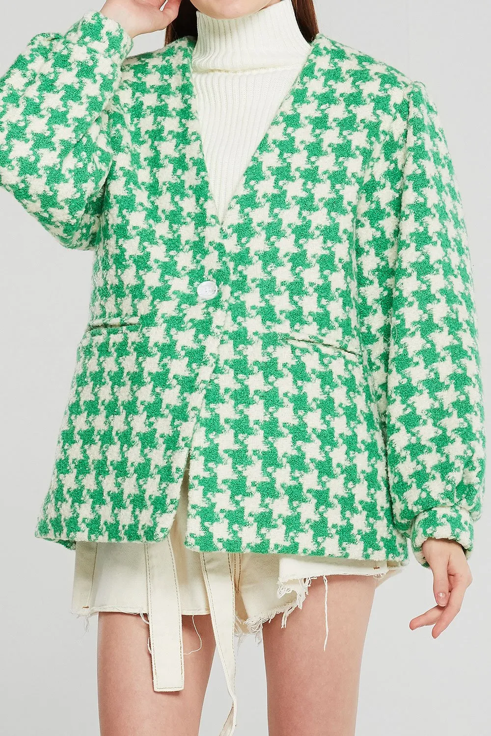 Jamie Oversized Collarless Houndstooth Blazer