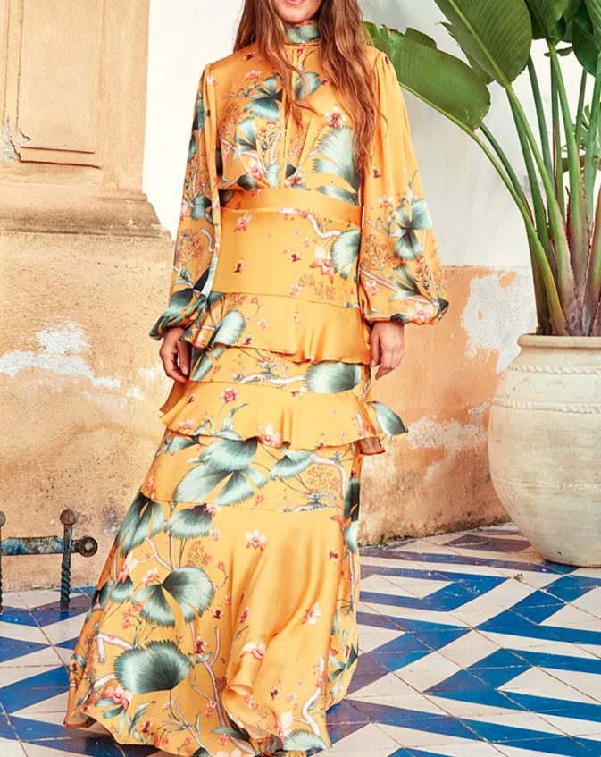 Johanna Ortiz x H&M Floral Print Ochre Maxi Dress