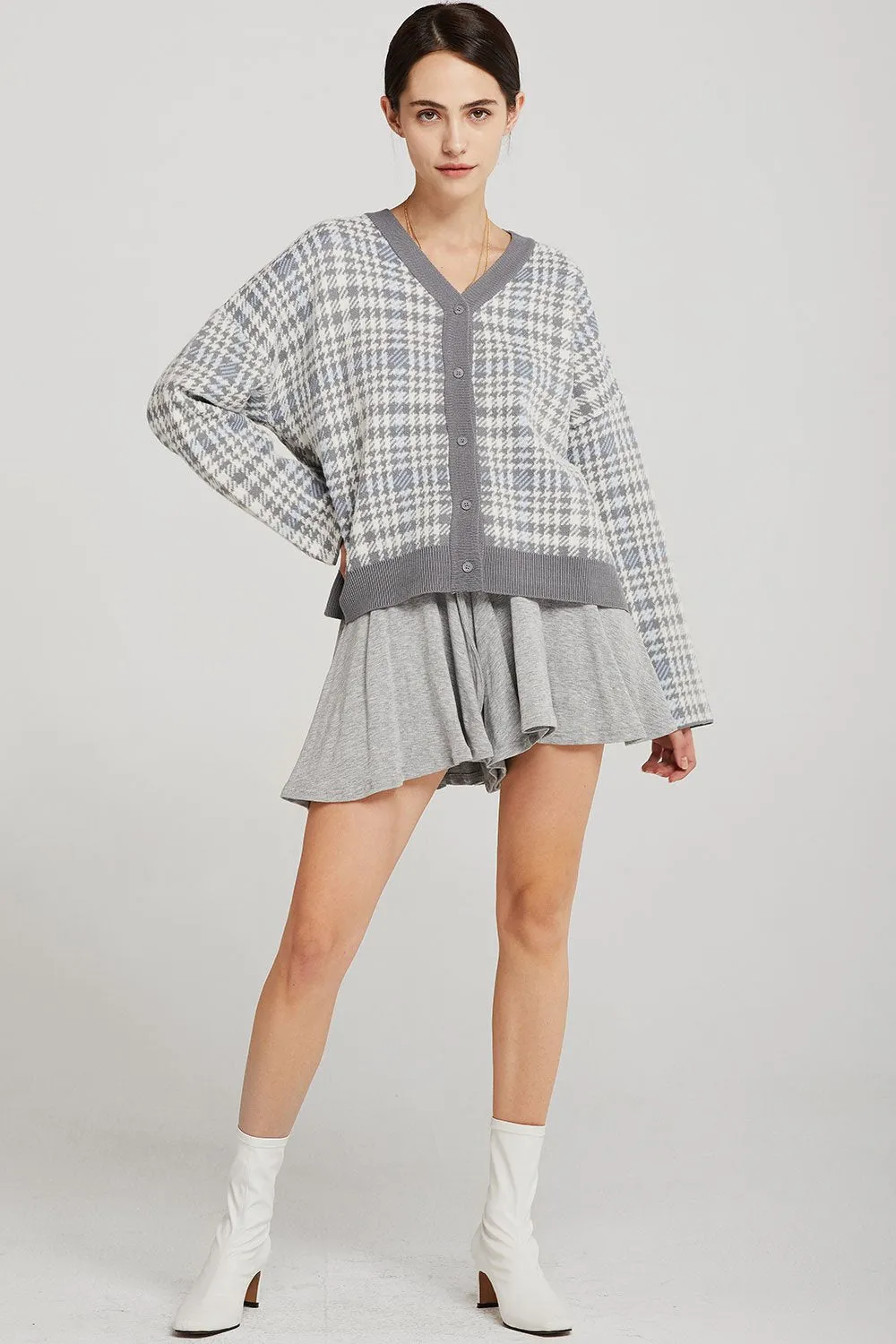 Julia Plaid Houndstooth Cardigan