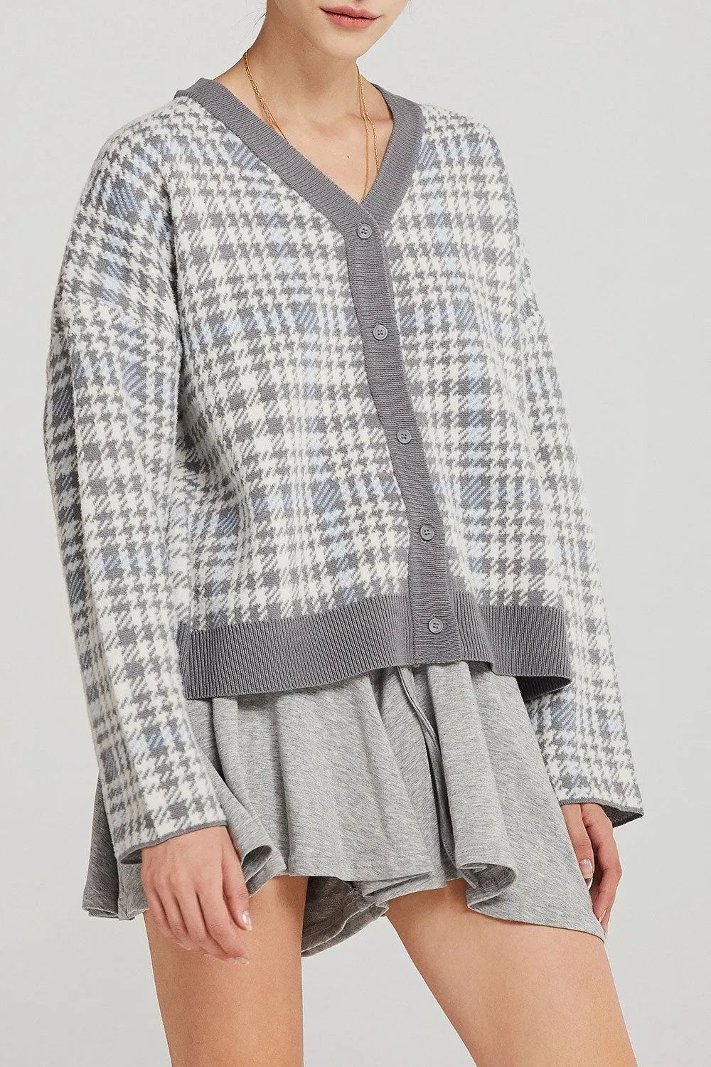 Julia Plaid Houndstooth Cardigan