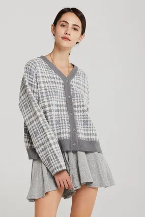 Julia Plaid Houndstooth Cardigan