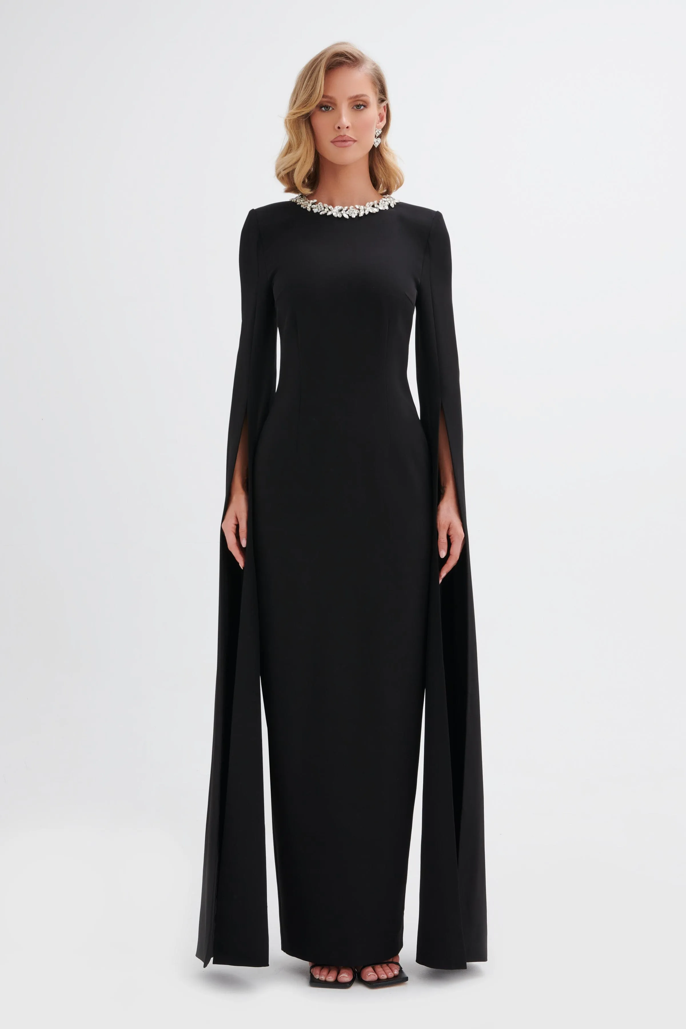 KELLY Cape Sleeve Maxi Dress in Black