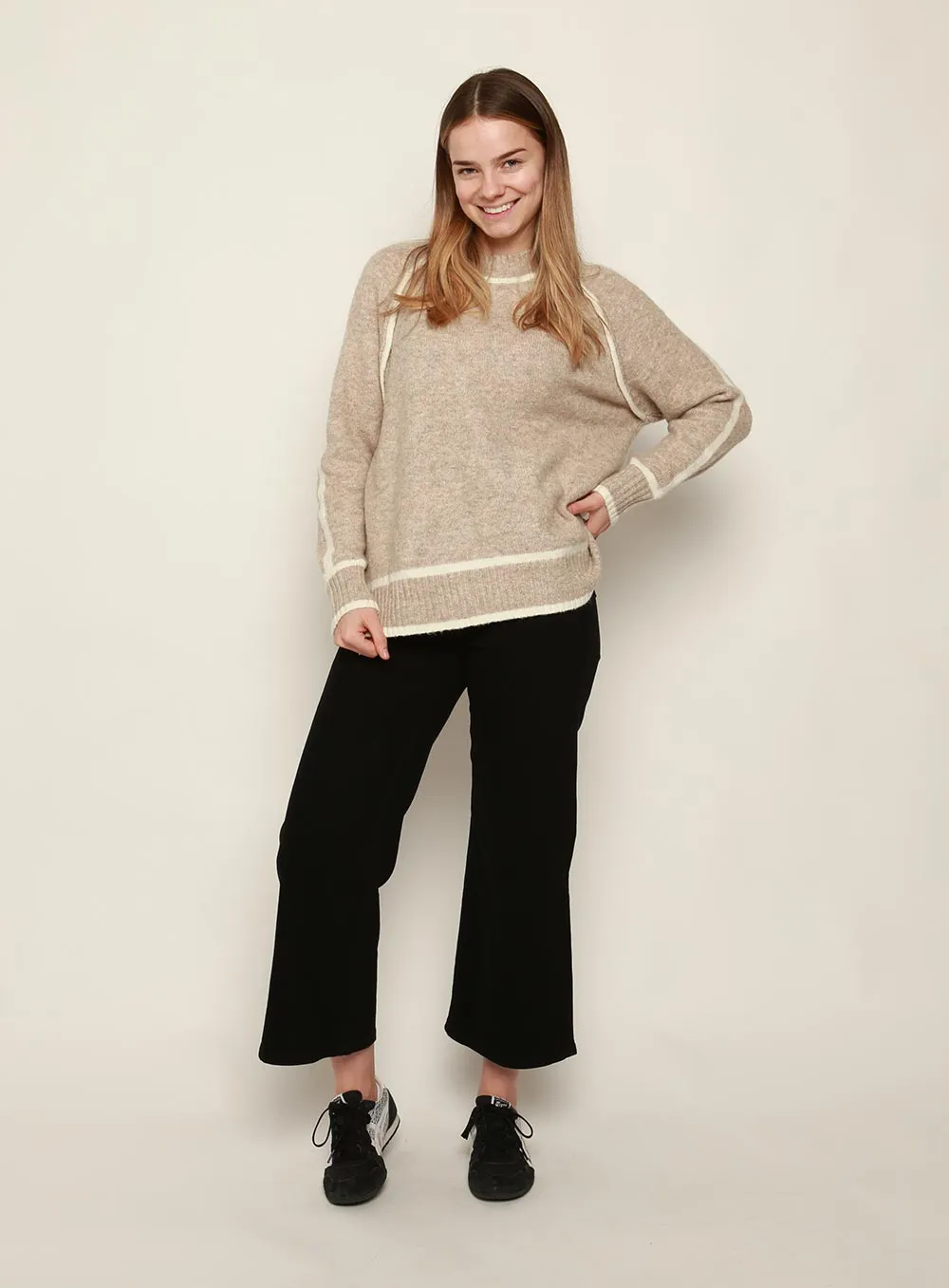 Lavinia Contrast Trim Knit-BEIGE