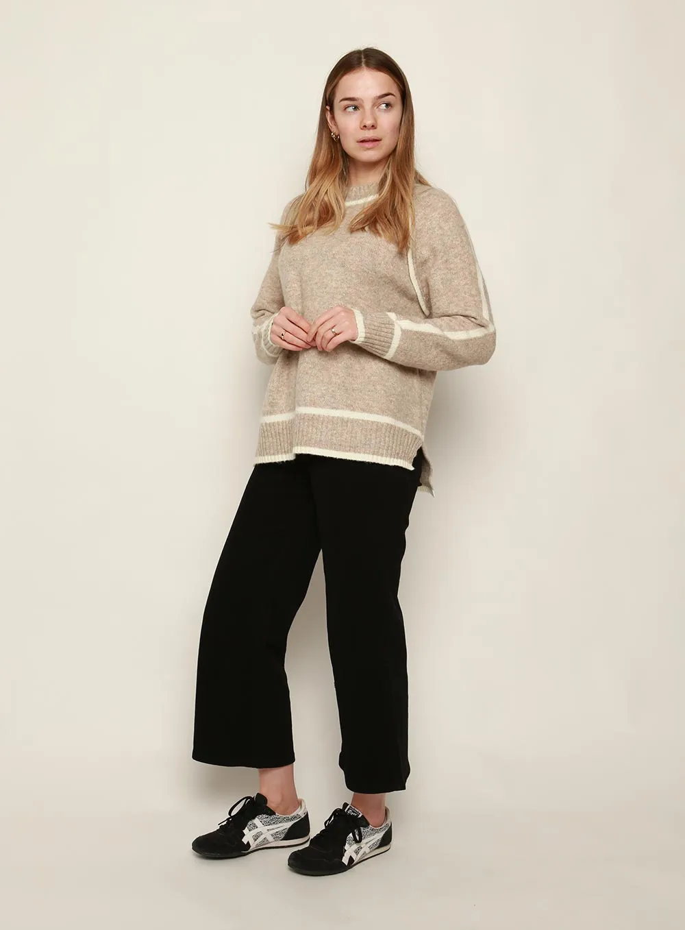 Lavinia Contrast Trim Knit-BEIGE