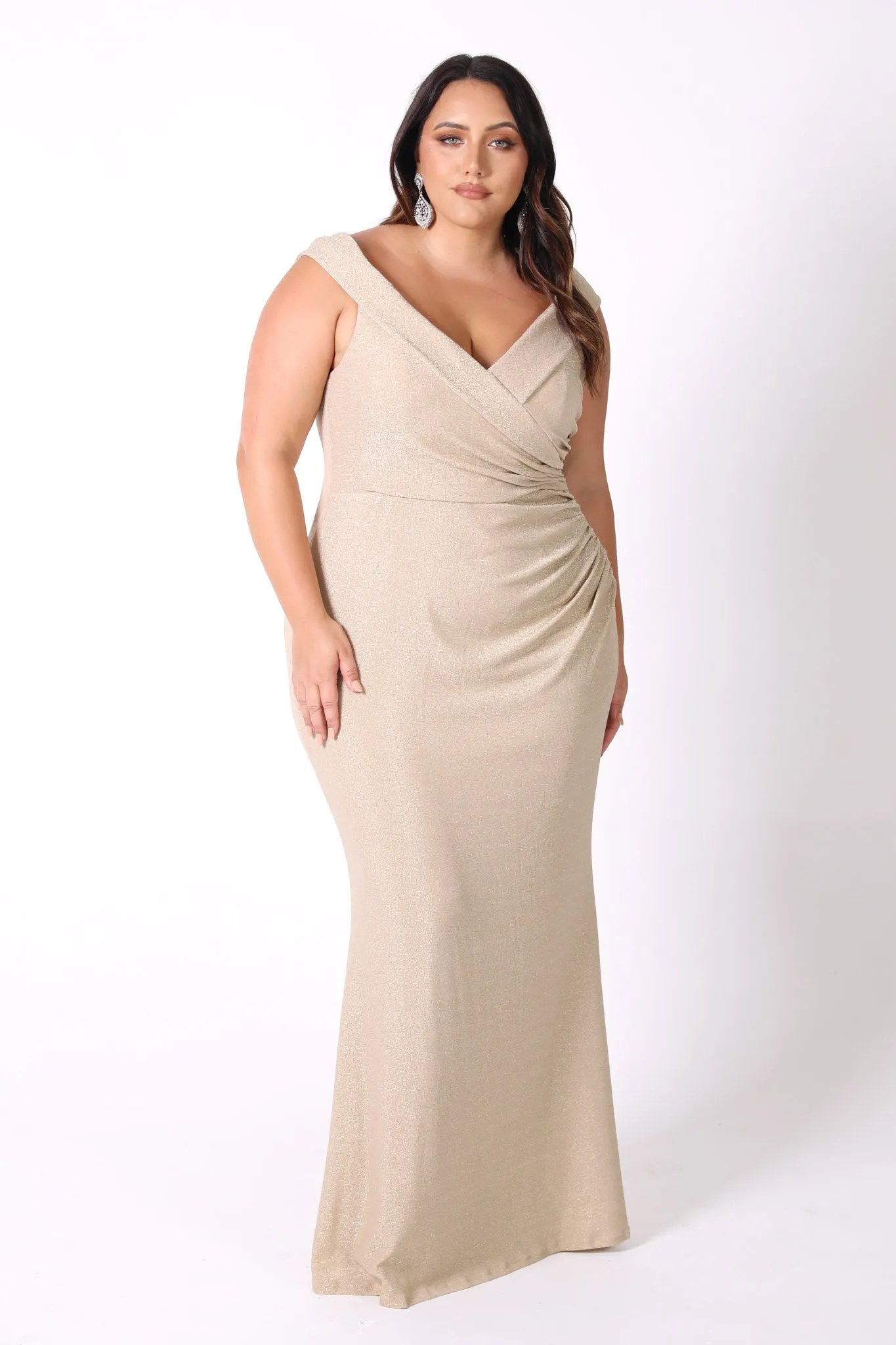 Lawrence Off Shoulder Maxi Dress - Shimmer Gold