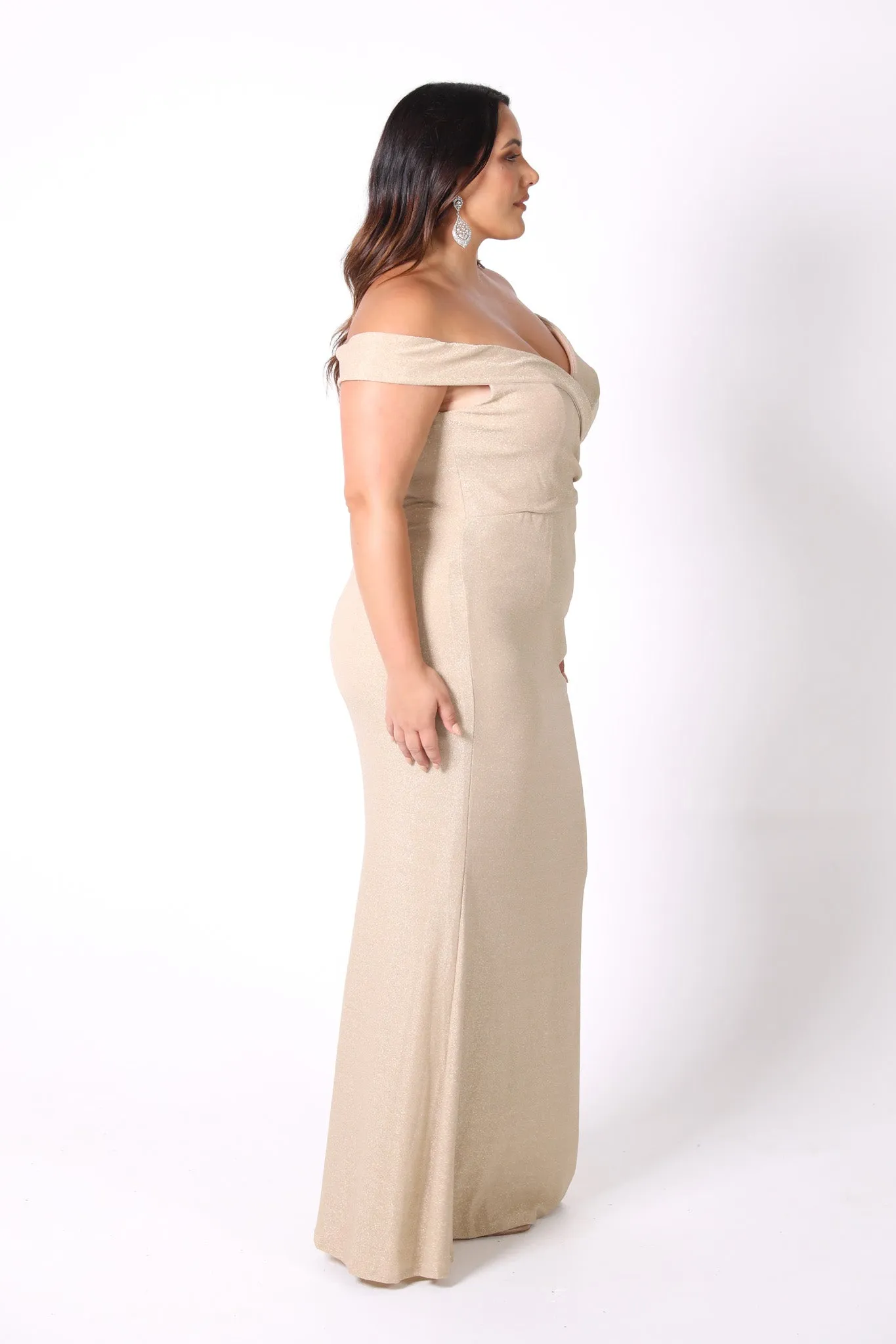 Lawrence Off Shoulder Maxi Dress - Shimmer Gold